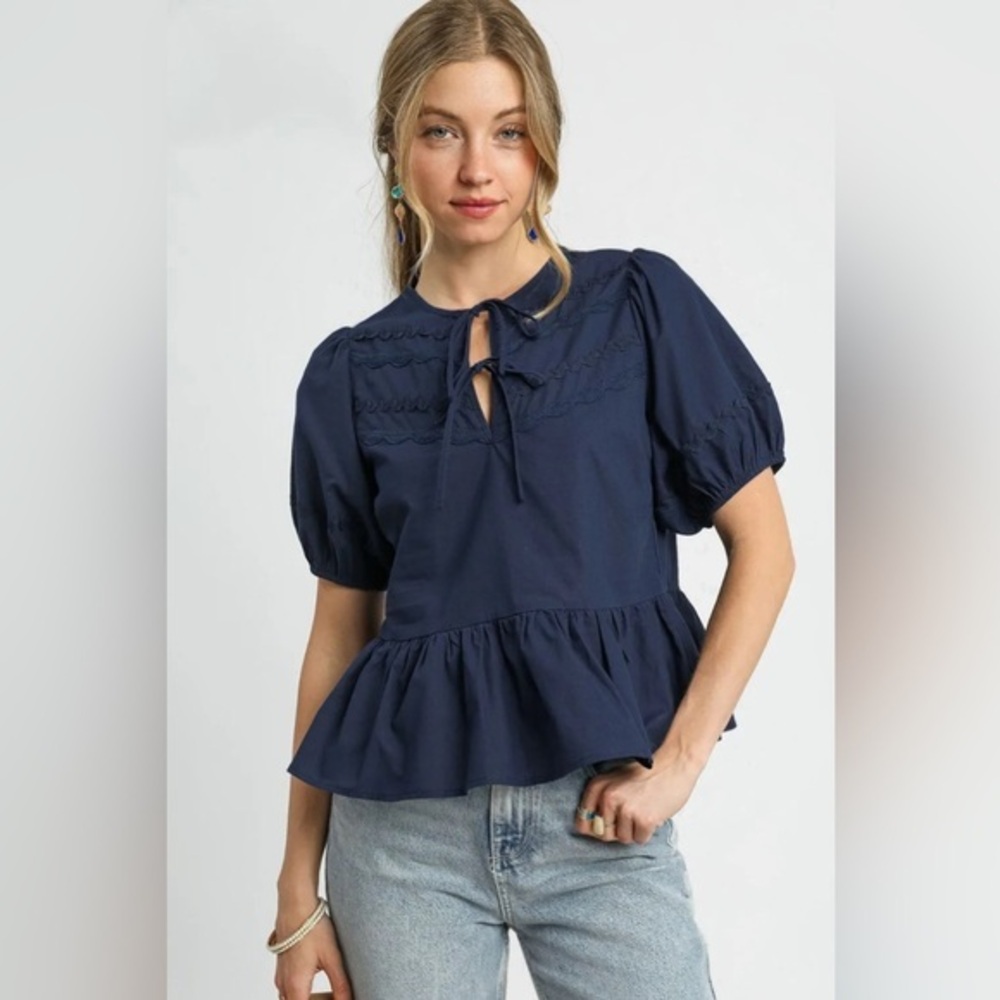 Umgee Tie Front Puff Sleeve Blouse